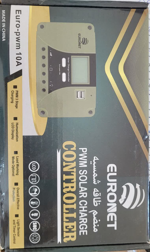 شارژ کنترلر خورشیدی یورنت 10 آمپر 12/24 ولت دارای usbمدل euro-pwm