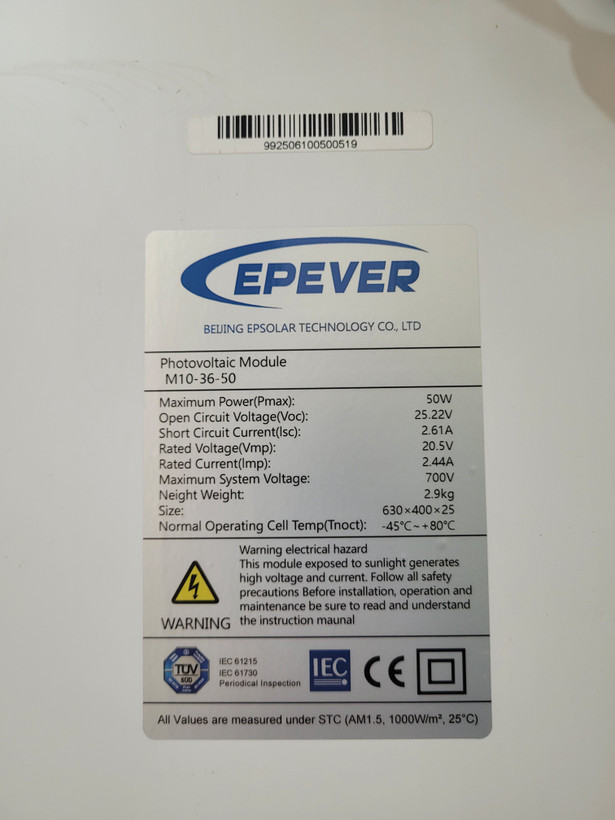 پنل خورشیدی مونو کریستال 50 وات EPEVER مدل M10‑36‑50
