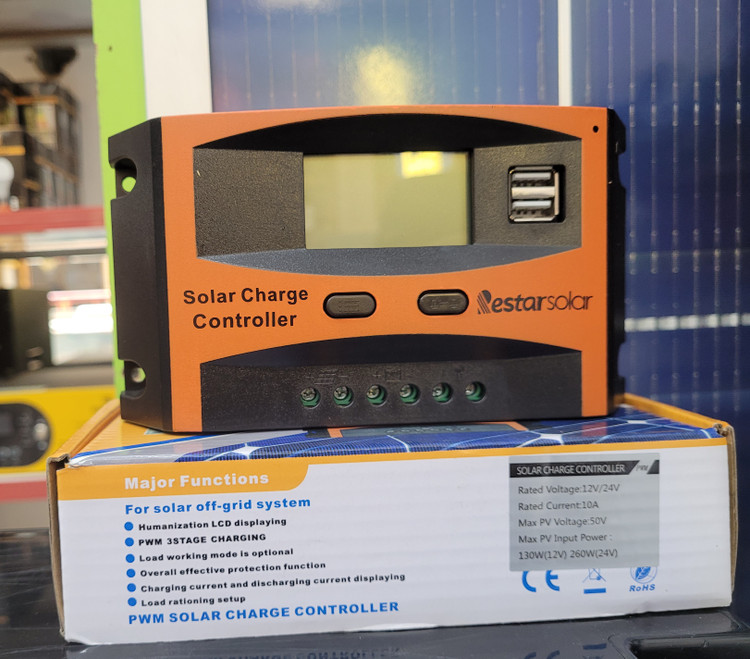 کنترل شارژ خورشیدی Restarsolar PWM مدل 10A مناسب سیستمهای 12 و 24 ولت