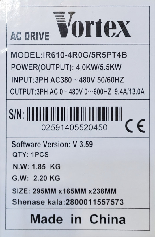 اینورتر پمپ خورشیدی Vortex مدل IR610-4R0G/5R5PT4B توان 4KW / 5.5KW سه فاز