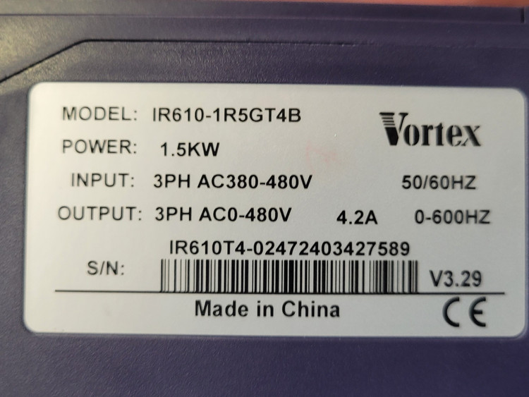 اینورتر Vortex مدل IR610-1R5GT4B توان 1.5KW سه فاز