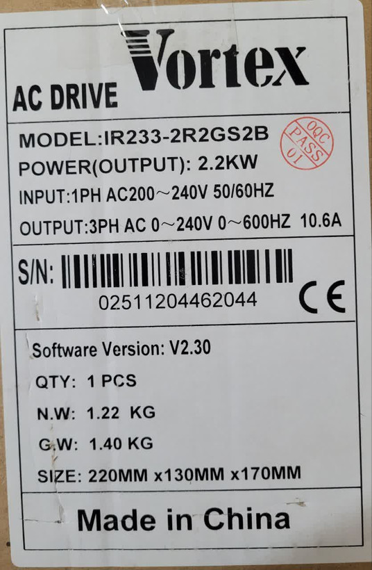 اینورتر Vortex مدل IR233-2R2GS2B توان 2.2KW